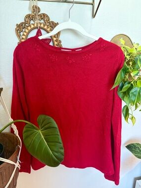 Vintage Red Long-Sleeve Knit Top